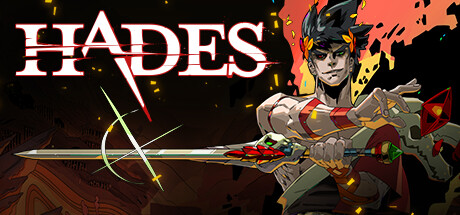 Cover art for Hades by SuperGiant Games, featuring Zagreus, a lithe, spiky-haired protagonist hoding a sword in one hand and reaching out for a crystal with another